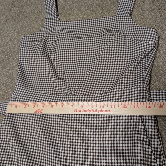 & Other Stories Belted Micro Gingham Houndstooth Overalls Brown S 4 Square Neck - Picture 10 of 14
